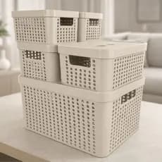 Kit 5 Caixas Organizadoras com Tampa 2L 4,5L 17L Empilhável Armário Quarto Escritório Multiuso