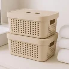 Kit 2 Caixas Organizadores com Tampa 2L Decorativo Gaveta Armário Cozinha Banheiro Ventilado