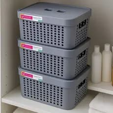 Kit 3 Caixas Organizadoras 2 Litros Tampa Invisível Empilhável  Multiuso Armário Gaveta Closet
