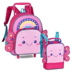 Kit Escolar Infantil Pets com Rodinhas Mochila e Lancheira Divertidas Clio Pets