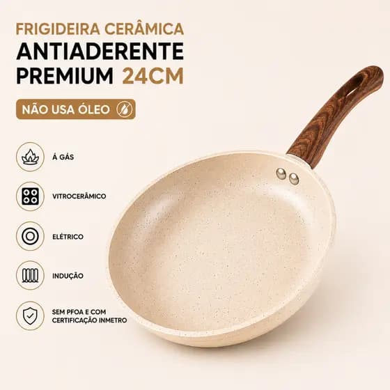 Frigideira Cerâmica Antiaderente Premium Fogão Indução Gás Elétrico Sem Óleo Grande Profissional