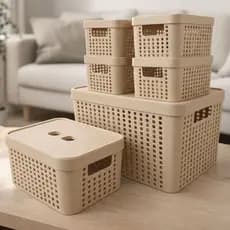 Kit 6 Caixas Organizadoras com Tampa 17L 4,5L 2L Empilhável Decorativo Armário Quarto