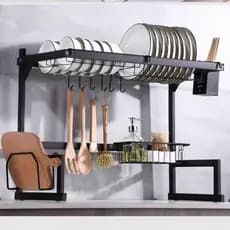 Escorredor De Louça Suspenso Boutique Kitchen Rack Aço Inoxidável Organizador Louça Preto 65cm
