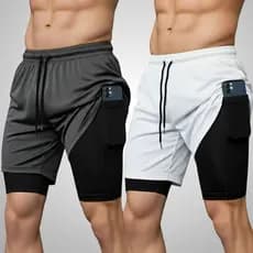 Kit 2 Shorts Masculinos 2 Em 1 Bolso Interno Secagem Rápida Para Academia E Treino
