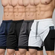 Kit 4 Shorts 2 Em 1 Masculino Para Academia Treino Bermudas Compressão E Bolso Interno