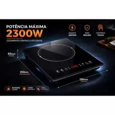 CookTop De Indução 1 Boca 2300W Portátil Com Painel De Vidro Touch Screen Timer