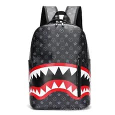 Mochila para Homens Nova Impressão de Dentes de Boca de Tubarão para Estudantes do Ensino Médio e Viagens de Lazer Fashi