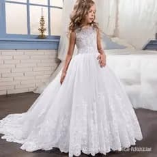 Meninas Longo Princesa Vestido De Dama De Honra Branca Para Festa De Casamento 3 Anos 4 Ano 5 6 7 8 9 11 12 13 14 QWITHO