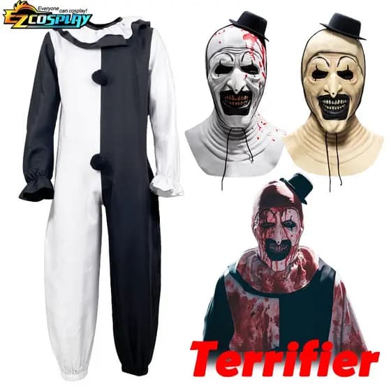 Fantasia de Cosplay do Palhaço Arte Terrifier Máscara de Festa de Halloween de Terror Sangrento para Homens Adultos e Cr