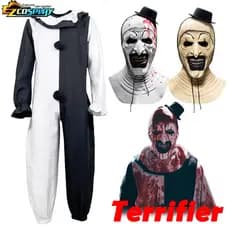 Fantasia de Cosplay do Palhaço Arte Terrifier Máscara de Festa de Halloween de Terror Sangrento para Homens Adultos e Cr