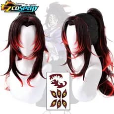 Peruca de Cosplay de Anime Demon Slayer Kokushibo, Adesivos de Rank One, Michikatsu Tsugikuni, Kimetsu No Yaiba, Vila do