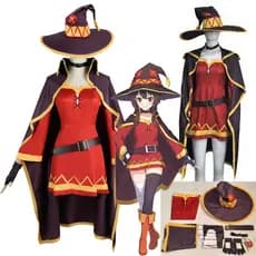 Fantasia de Cosplay de Anime KonoSuba Megumin, Uniforme Clássico de Bruxa, Capa, Chapéu, Faixa de Cabelo, Meio para Fest