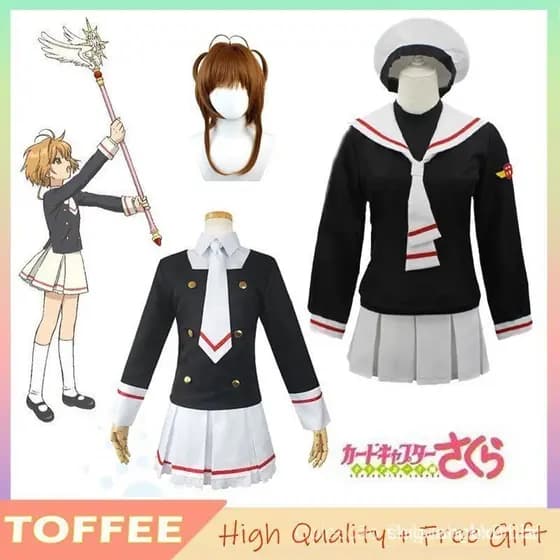 Fantasia de Cosplay da Kinomoto Sakura de Cardcaptor Sakura para Meninas, Uniforme Escolar para Halloween e Natal, Vesti