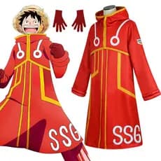 Fantasia de Cosplay de Anime One Piece, Fantasia de Luffy com Chapéu de Cabeça de Ovo e Luvas para Festa de Carnaval de