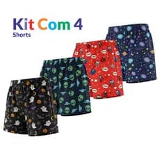 Kit4 Shorts Samba Canção de Microfibra Infantil Estampas Divertidas - Pijama Meninos