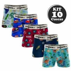 Conjunto Com10 Cuecas Pitmoster Kids Box Boxer Infantil para criança Estampadas com Desenhos