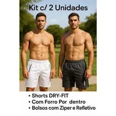 Kit 2 Shorts Bermuda Dry Fit Esportiva Treino Com Ziper no Bolsos