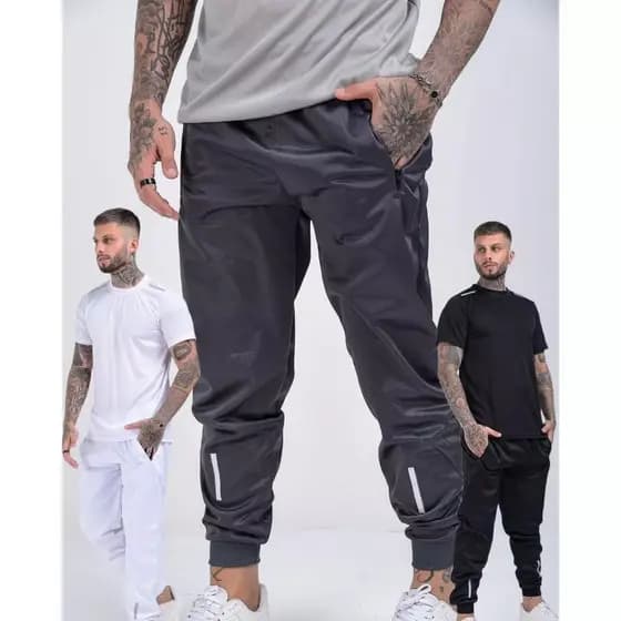 KIT 3 CALÇAS MASCULINA JOGGER DRYFIT CASUAL LISA PARA TREINO CORRIDA ACADEMIA INVERNO - REFLETIVO