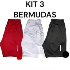 Kit 3 Shorts Bermuda Dry Fit Esportivas Treino Com Ziper no Bolsos - com símbolo,
