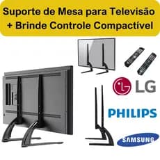 Suporte Pé Base Mesa Tv Televisã 36 42 43 50 55 65 75 Polegadas Led Lcd +Controle Curva Universal Plasma QLED OLED Preto