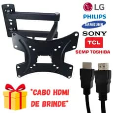 Kit Suporte Tri Articulado Tv 23 - 65 Pol Led Lcd Plasma Reforçado 23 32 40 47 50 55 65 Braço Longo + Briinde Cabo HDMI