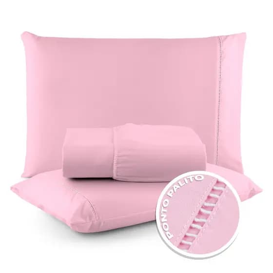 Jogo de Lençol Ponto Palito Para Cama Queen Padrão + 02 Porta Travesseiros - CASAMOCHI