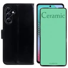 Capa Carteira Couro Sintético para Samsung Galaxy M54 + Película de Cerâmica 9D