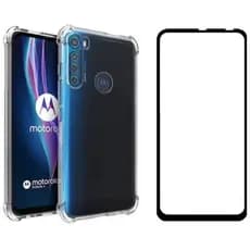 Kit Proteção Motorola One Fusion Plus - Capa Case Silicone Aveludada + Película de Vidro 3D