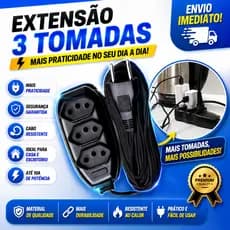 Extensão elétrica Bivolt Resistente 110/220v 10A Preto Tripolar Com 2/3/5/10 Metros Resistente