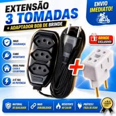 Extensão Elétrica + Adaptador Bob  Bivolt 110/220v 10A Tomada Tripolar Compacta Kit 2,3,5 Metros
