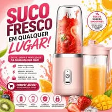 Liquidificador Portátil USB 400ml Mini Blender Recarregável Shake Suco Academia Copo Extra Rosa