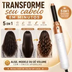 Escova Secadora Modeladora 5 em 1 110V Branca Dourada Alisa Seca Modela Cachos