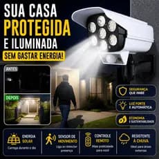 Luminária Solar Sensor Movimento com Câmera Falsa LED Externa Segurança Controle Remoto