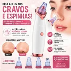 Removedor de Cravos a Vácuo Recarregável Limpador de Poros Facial com 5 Ponteiras Acne USB