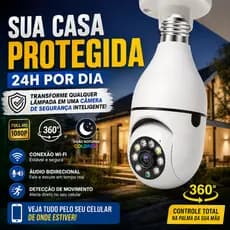 Câmera Lâmpada WiFi 360° Full HD Visão Noturna Áudio App Segurança IP Bivolt