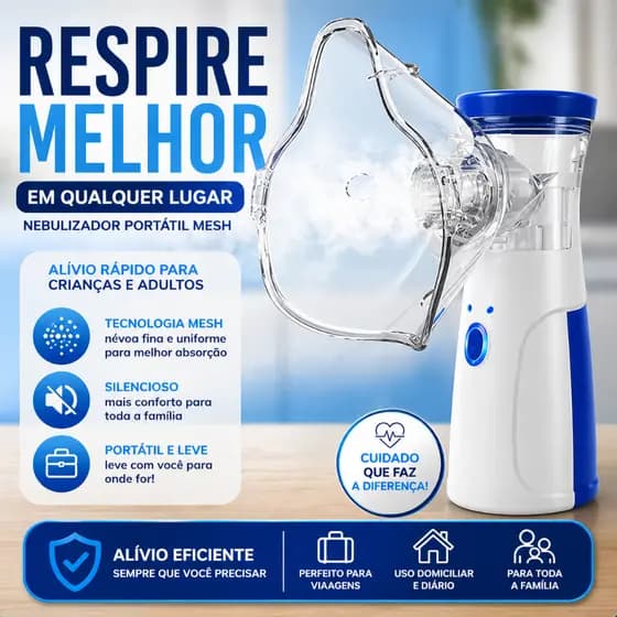 Nebulizador Portátil Mesh Silencioso USB Recarregável Inalador Infantil Adulto