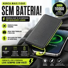 Carregador Portátil 10000mAh Power Bank Carga Rápida 2 USB Compacto Universal LED