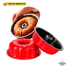 Forma Antiaderente para Pudim Bolo Grande Redonda  vermelha Forneavel Utensílio de Cozinha