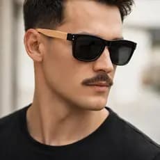 Óculos de Sol Masculino Bambu Quadrado Hastes de Madeira Proteção UV400 Premium Moda Retrô Vintage