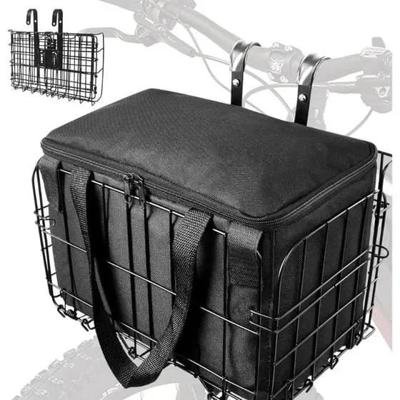 Cesta de Bicicleta Frontal Dobrável com Bolsa de Forro Removível, Design de Liberação Rápida, Cesta de Metal para
