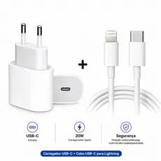 Kit Carregador De iPhone Fonte com Cabo Carregamento Rápido 1m PD 20w