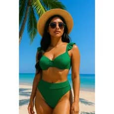 bikini feminina babado nas alças possui bojo e forro calcinha cintura alta moda tendencia 2025