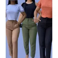 Calça feminina tecido alfaiataria Cintura Alta Com zíper e bolso acompanha cinto tendencia 2025
