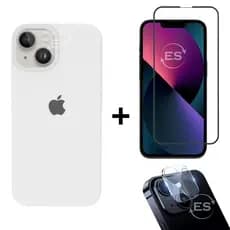 Kit 3em1 Linha Premium Para iPhone 13 / 13 Pro / 13 Pro Max - Case Aveludada + Película de Vidro 3D Tela + Película de Proteção Lente Câmera