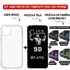 Kit 3em1 Capa Space+Película Cerâmica Privacidade+Película Câmera Diamante iPhone 11 12 13 14 15 16 Pro Max