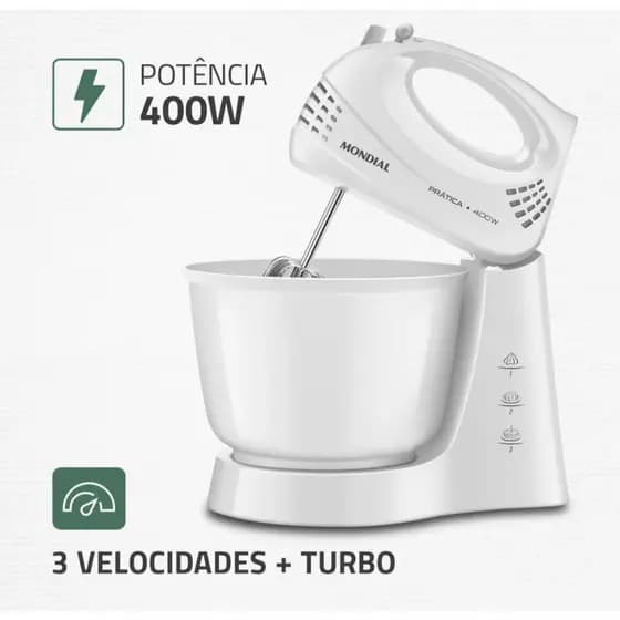 Batedeira Prática Mondial 400w B-44 W Bca 220V