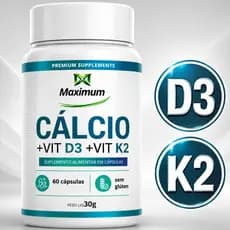 Vitamina D3 + Vitamina K2 + Cálcio 60 Cápsulas Maximum Suplemento Ossos Dentes Saúde Muscular