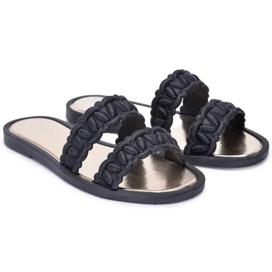 Sandália Feminina Slide Conforto Chinelo Papete Metalizado Rasteira