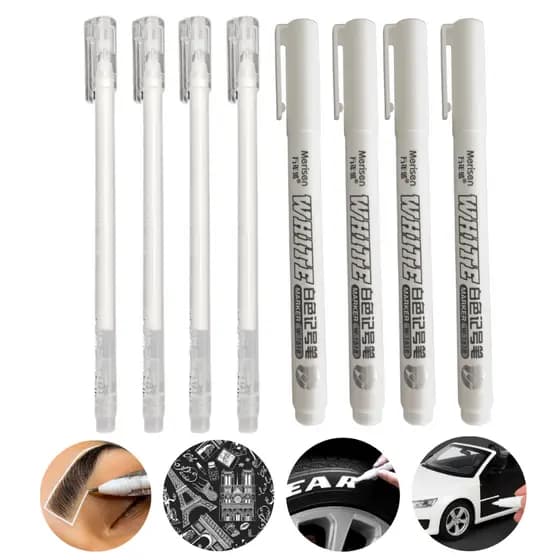 Kit Marcador Permanente + Caneta Gel Branca Marcação Design Sobrancelha Pinta Pneu Reparo Lataria