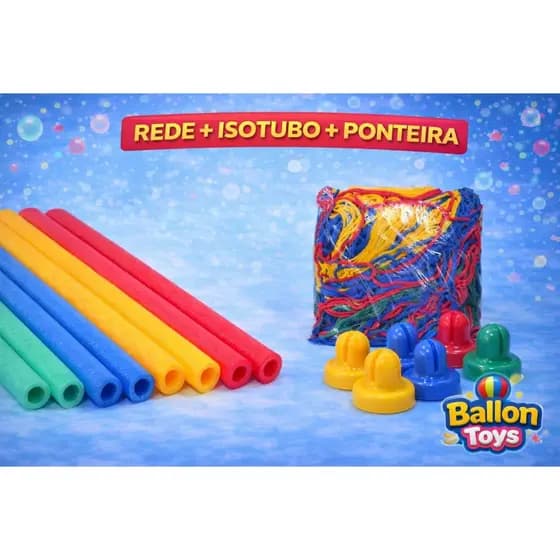 Rede 2,44 + 6 Isotubos + 6 Ponteiras Cama Elástica Pula Pula Trampolim
